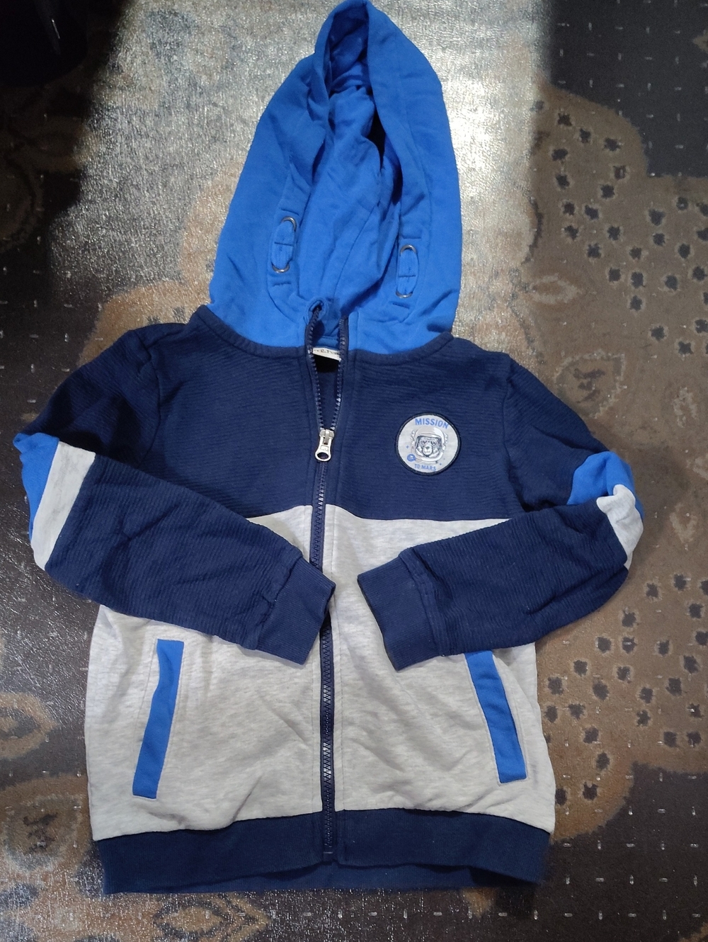 Kids Colorblock Hooded Zip-Up Sweatshirt - Navy & Blue S $30